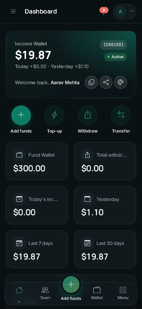 Member dashboard